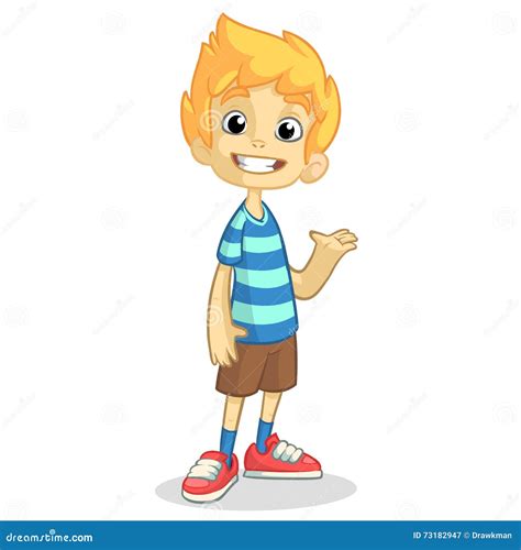 Cute Blonde Boy Waving And Smiling Vector Cartoon Illustration Of A