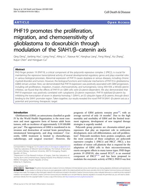 Pdf Phf Promotes The Proliferation Migration And Chemosensitivity