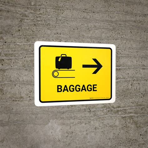 Baggage With Right Arrow Yellow Landscape Wall Sign