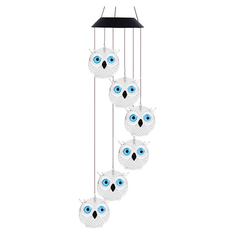 Solar Blue Owl Wind Chimes Lights LED Hummingbird Courtyard Solar Wind