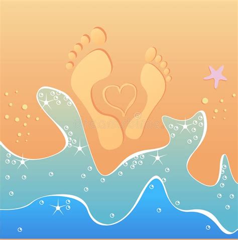 Male And Female Footprints With Hand Drawn Heart Stock Illustration