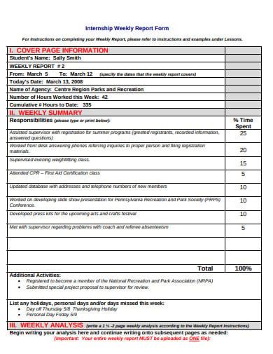 11 Internship Weekly Report Templates In Pdf Doc Free And Premium