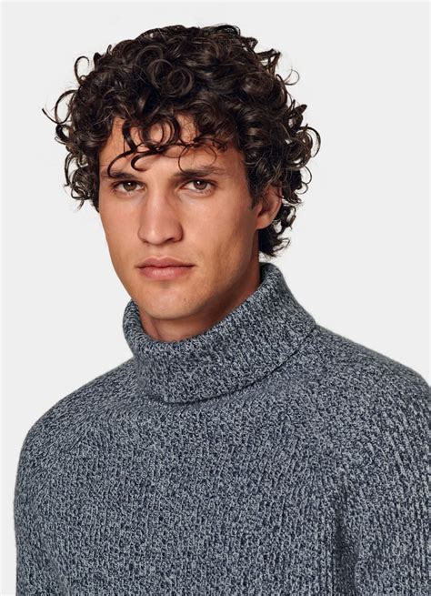 Blue Ribbed Turtleneck In Wool Cashmere SUITSUPPLY SUITSUPPLY US