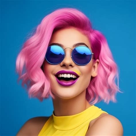 Premium Ai Image Beauty Woman Hair Pretty Sunglasses Colorful Pink