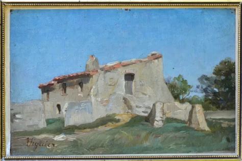 FORTUNÉ VIGUIER 1841 1916 PAYSAGE AU MAS PROVENCE FIN XIX HUILE