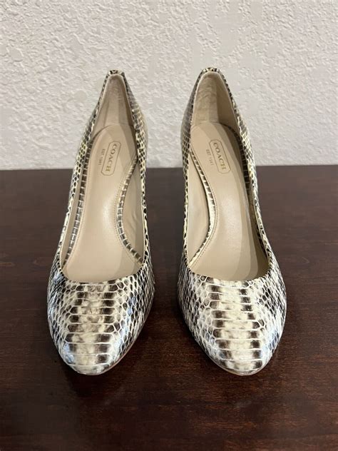 Coach Ny Nala Brown Tan Snakeskin Print Heels Pumps Gem