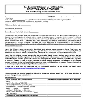 Fillable Online International Fsu Fya Deferment Form International