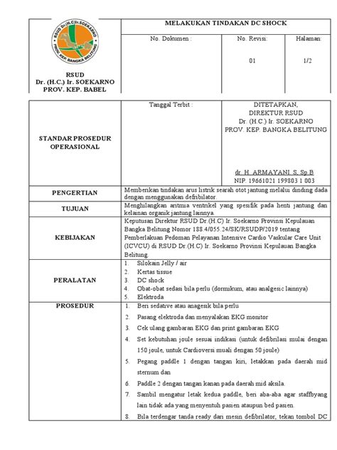 sop melakukan tindakan dc shock