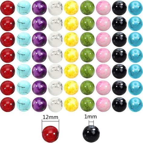 TOAOB 100pcs Coloré Perles de Verre Effet Marbre 12mm Rondes pour