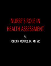 The Nurse S Role In Health Assessment Data Collection Course Hero