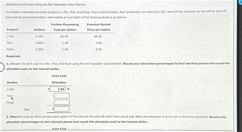 Solved Allocating Joint Costs Using The Net Realizable Value Chegg