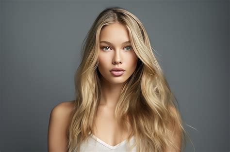 Premium Ai Image Beautiful Model With Long Smooth Flying Blonde Hair