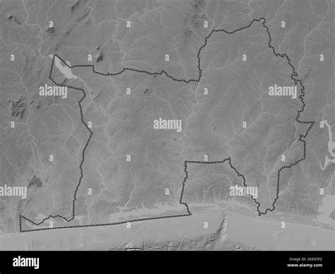 Lagunes District Of Cote D Ivoire Grayscale Elevation Map With Lakes