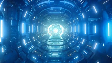 Dark Futuristic Space Tunnel Corridor With Glowing Neon Lights 3D