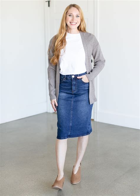 Remi Dark Wash Denim Midi Skirt Inherit Co