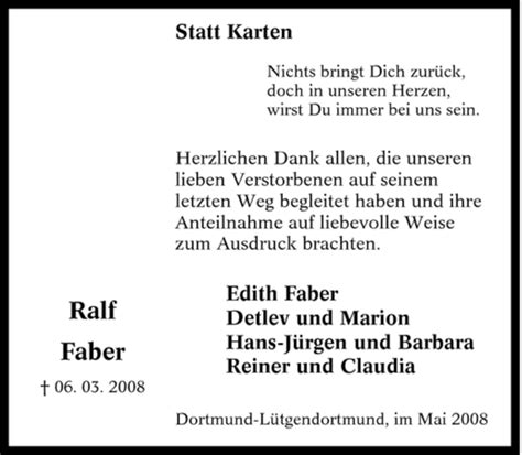 Traueranzeigen Von Ralf Faber Trauer In Nrw De