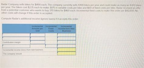 Solved Radar Company Sells Bikes For Each The Company Chegg