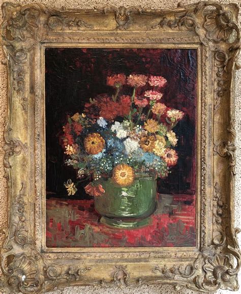 a painting of flowers in a green vase