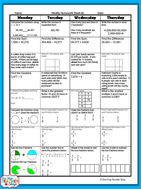 Weekly Worksheet Math