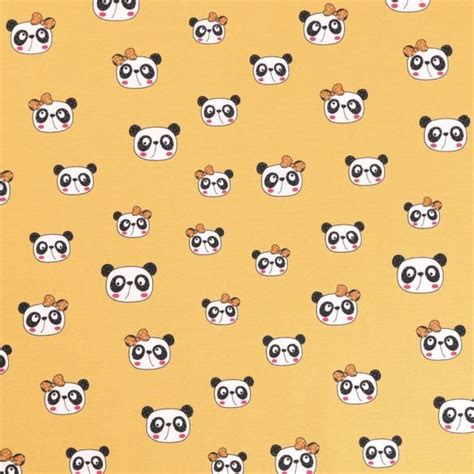 Tissu Jersey Coton Pandas Noirs Et Blancs Sur Fond Moutarde Par 10 Cm