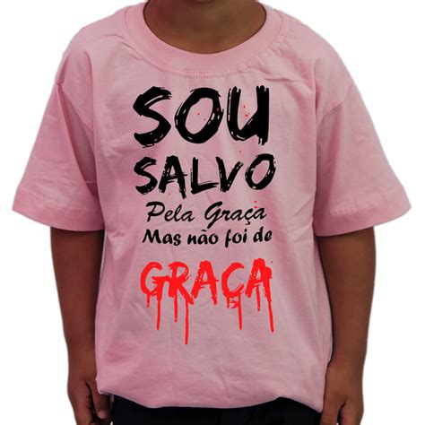 Camiseta Infantil Evangélico Sou Salvo Pela Graça Algodão Elo7