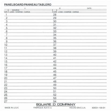 Panel Schedule Template Square D Printable Word Searches