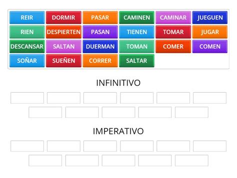 VERBOS EN INFINITVO E IMPERATIVO Ordenar Por Grupo