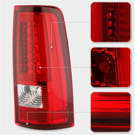 2003 2006 Chevy Silverado 1500 2500 3500 Red LED Tube Tail Lights Brake