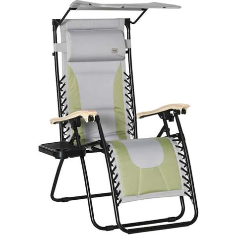 Outsunny Zero Gravity Green Metal Outdoor Lounge Chair Folding