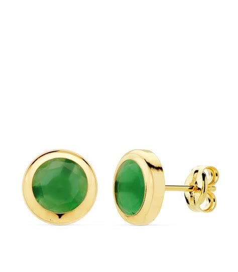 Boucles D Oreilles Or Jaune K Lilo Pierre Verte Alda