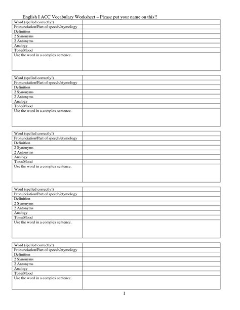 17 Vocabulary Words Worksheet Template Free Pdf At