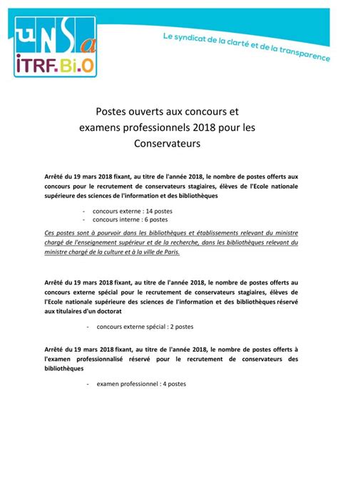 Conservateurs Postes Ouverts Aux Concours Et Examens Professionnels