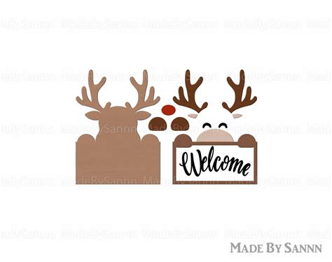 Reindeer Door Hanger Svg Welcome Sign Svg Christmas Etsy