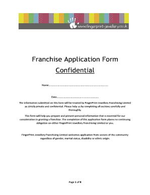 Fillable Online Fingerprint Jewellery Co Franchise Application Form