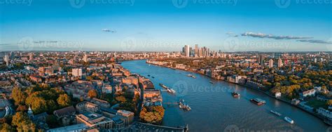 Aerial panoramic skyline view of Canary Wharf, the worlds leading ...