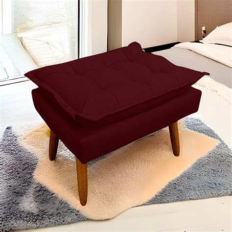 Puff Opala Retangular Sala Quarto Suede Bordo