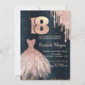 Rose Gold Drips Dress Dark Blue Th Birthday Invitation Zazzle