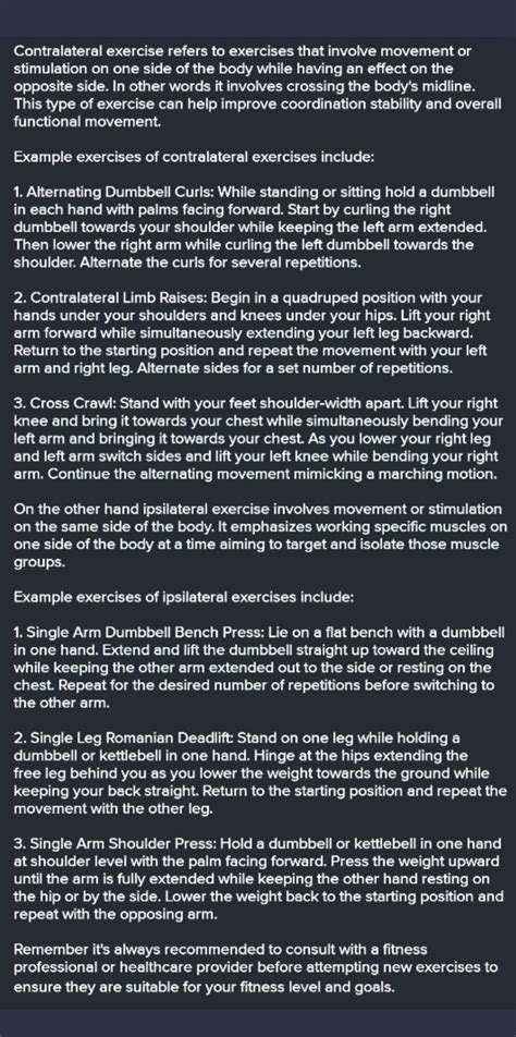 differentiate contralateral  ipsilateral exercise  give