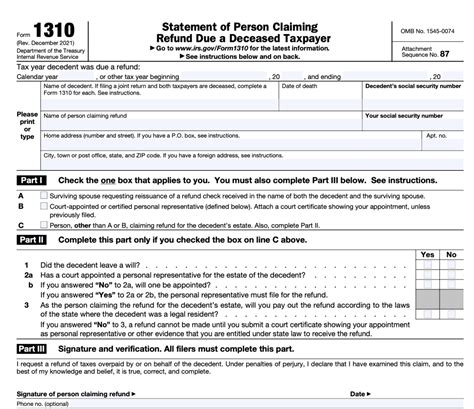 What Is Irs Form 1310 Claiming Refund Due A Deceased Taxpayer