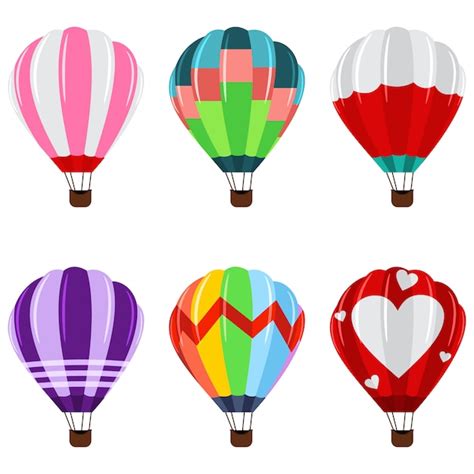 Premium Vector Colorful Hot Air Balloons With Basket Icons Set