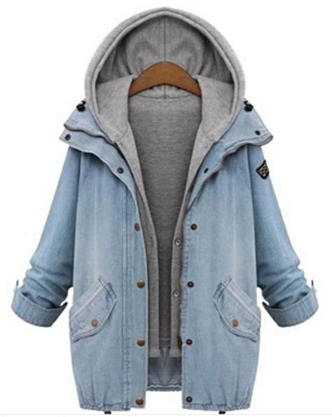 Hooded Drawstring Boyfriend Trends Jean Swish Pockets Two Piece Coat