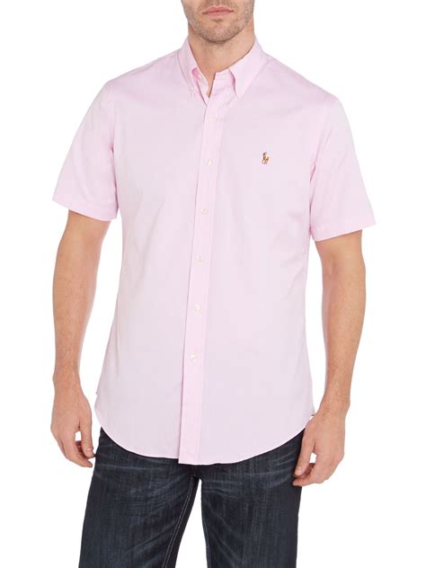 Polo Ralph Lauren Classic Short Sleeve Custom Fit Oxford Shirt In Pink