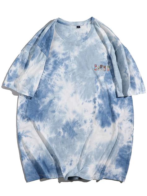 Men Cartoon Graphic Tie Dye Tee Tie Dye Outfits Blue Tie Dye Shirt