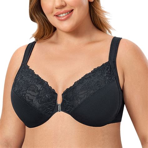 Delimira Women S Front Closure Bras Plus Size Lace Full Coverage Underwire Unlined Bra