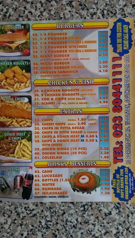 Menu At Kebab Centre Restaurant Southampton