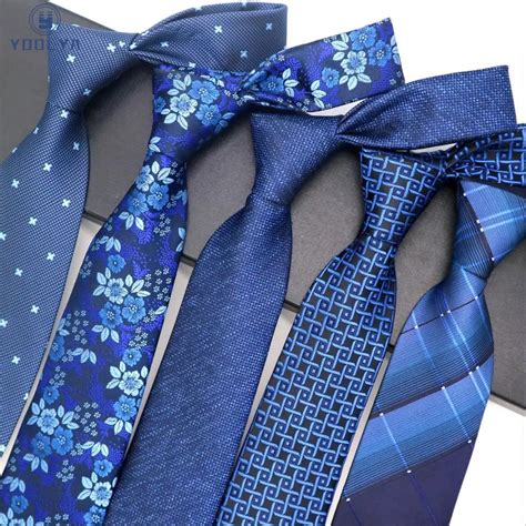 Fashion Mens Tie 8CM Blue Silk Neckwear Floral Dot Jacquard Woven