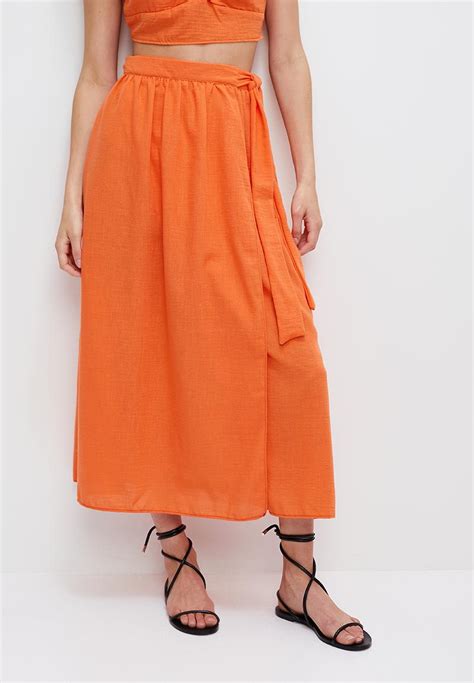 Co Ord Linen Wrap Midi Skirt Red Orange Milla Skirts