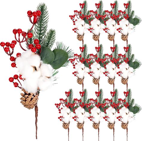 Amazon Pieces Pine Snowy Flower Christmas Picks Red Berry Picks