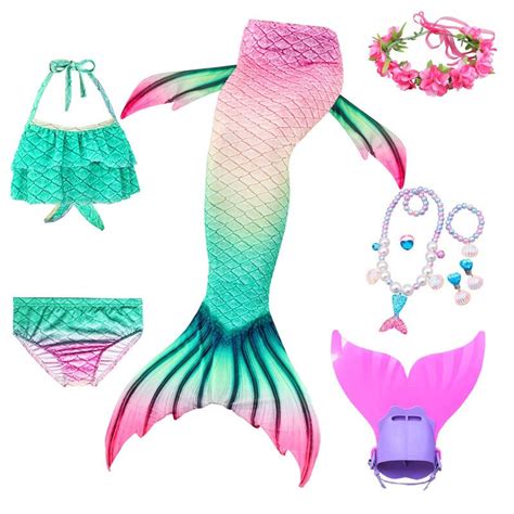 Disfraz De Cola De Sirena Con Monoaleta Para Ni As Traje De Ba O Bikini De Sirena Aletas