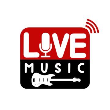 the logo for live music with a microphone and guitar on it's left side